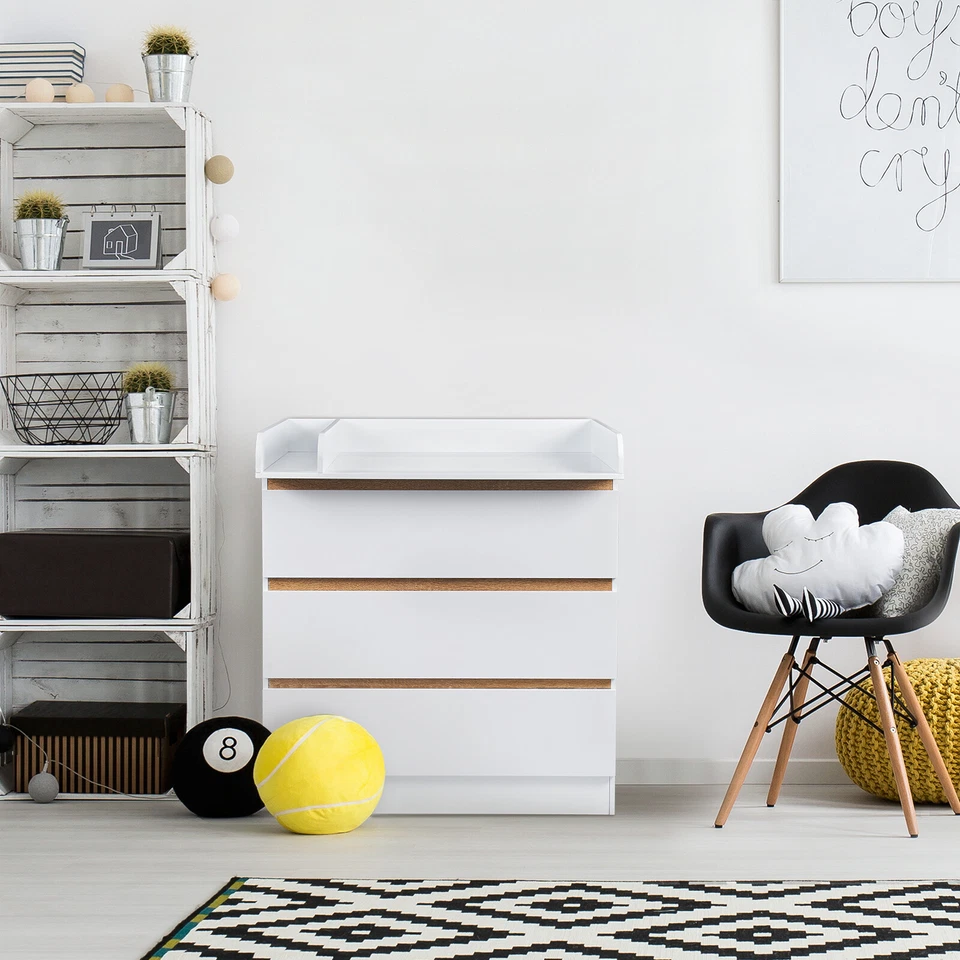 Wickeltisch Wickelkommode Wickelregal mit 3 Schubladen Wickelaufsatz Abnehmbar  - Bild 4 von 4