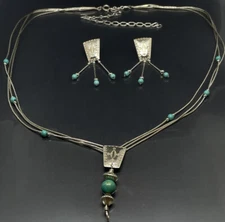 Carolyn Pollak QT NA Women’s Necklace Earrings Set Liquid Silver 925 Turquoise
