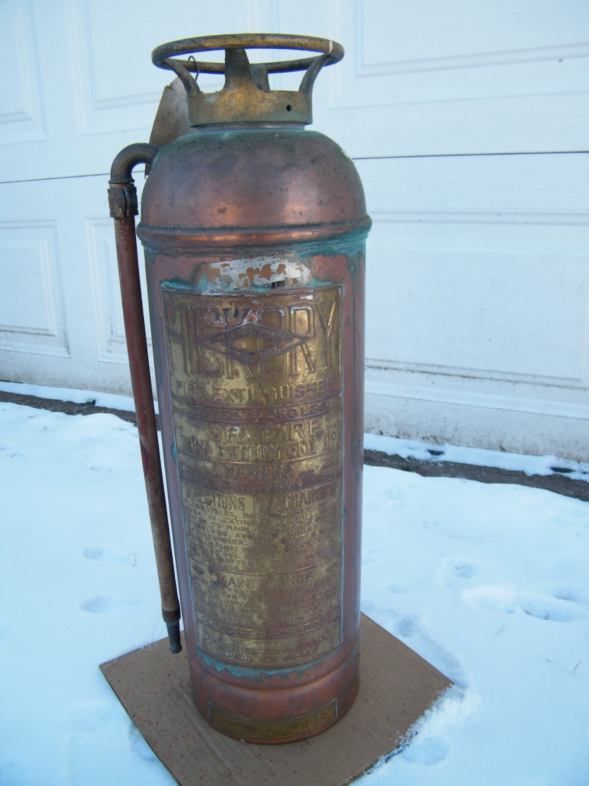 RARE Vintage HICKORY FIRE EXTINGUISHER copper brass empty Pyrene Hose