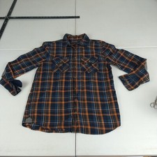 Buffalo David Bitton Shirt Mens S Blue/Orange Plaid Flannel Hunting Camping