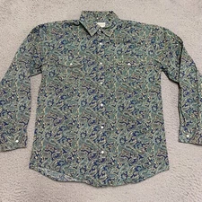 Roper Western Shirt Womens XL Green Paisley Pearl Snap Long Sleeve