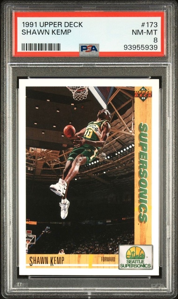 Shawn Kemp 15 card lot 1990 Hoops rookie, 1991 U.D. 173 PSA 8 NMMT