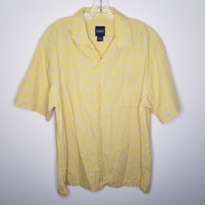 Aigle Mens Yellow Floral Short Sleeve Button Up Size XL