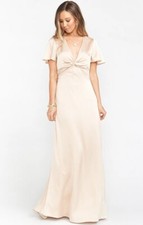 Show Me Your MUMU Size XS Rome Twist Gown Champagne Luxe Satin Deep V Neck