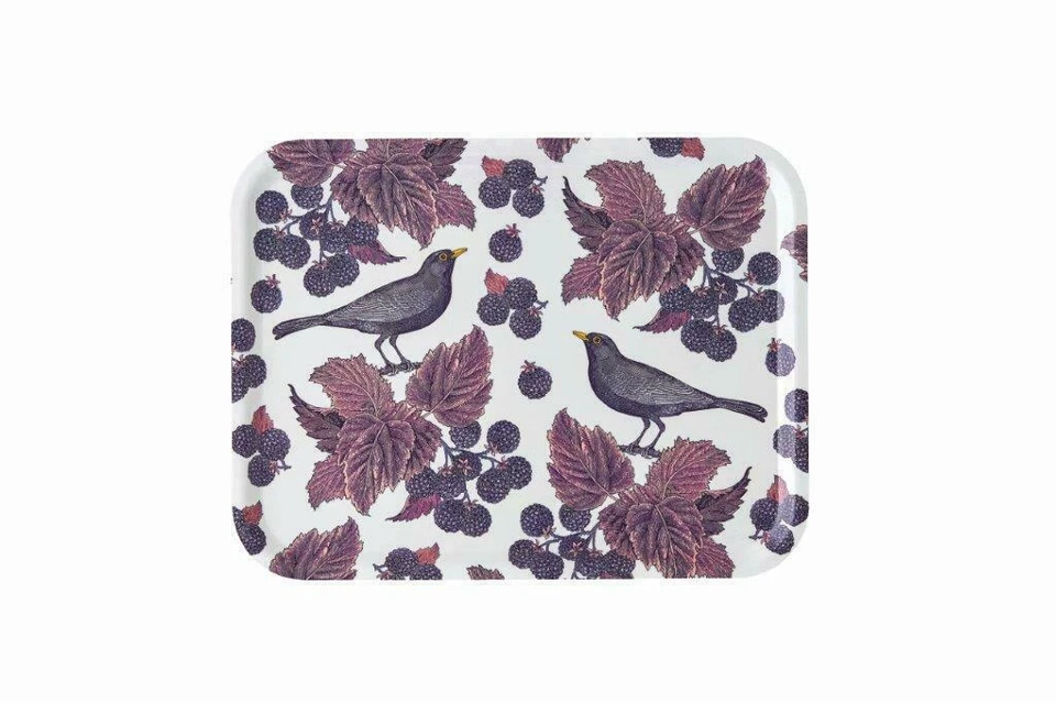 Dornen und Schale Amsel & Brombeere großes Tablett Birke 430 x 330 mm