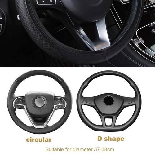 Car Leather Steering Wheel Cover Good Grip Car Accessories For 15"/37-38CM Black - Bild 5 von 9