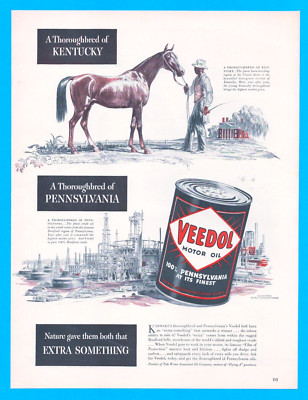 Kentucky Thoroughbred racehorse motor oil Pennsylvania refinery 1940 PRINT AD