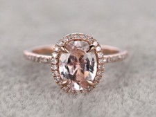 2.10CtOval Cut Lab Created Morganite Halo Engagement Ring 14K Rose Gold Plated
