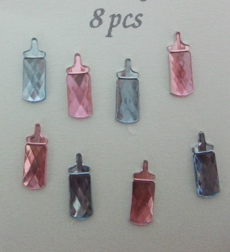 2 packs x 8 Baby Bottles embellishments Blue/Pink for Card Making Rhinestone - Picture 4 of 7