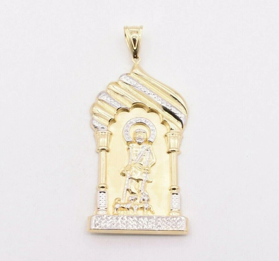 Enorme Colgante San Lázaro Jesús de 3 1/4" Corte Diamante Oro Amarillo Blanco Real 10K Foto 2 de 4