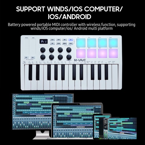 M-VAVE 25 Key USB MIDI Keyboard Controller with 8 RGB Backlit Trigger Pads J6K3 - Picture 7 of 12