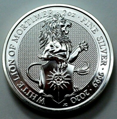 2020 2 oz 999 Silver Round White Lion Of Mortimer Queens Beast