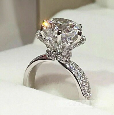 Classic 3.10 Ct Round Cut Real Moissanite in 925 Silver Engagement Ring