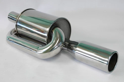 Universal JDM Twin Loop Exhaust Muffler 2.5" Inlet 4.0" Tip Chrome Polished