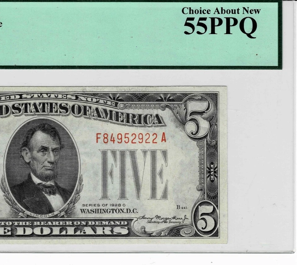 1928C $5 Legal Tender 'Red seal' note--fr.1528---PCGS Choice About NEW 55 PPQ - Image 4 of 4