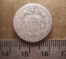 V95) 1874 Shield Nickel (5c), AG Details.