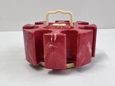 Vintage MCM Red Marbled Swirl Turnit Poker Chip Caddy Rack Plastic (Catalin?)