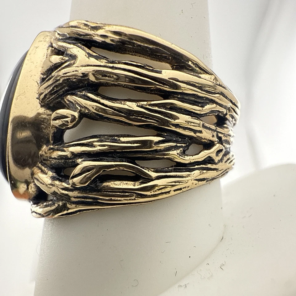 Anillo Barse Ojo de Tigre Cabujón Rama Lágrima Bronce Dorado HSN Talla 9.5 Foto 4 de 4