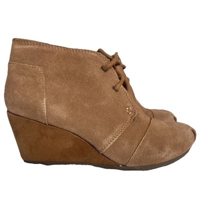BOBS Brown Suede Leather Lace Up Wedge Ankle Bootie Women's 6.5