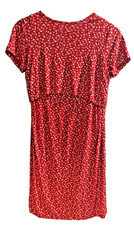 Summer Dress Uk 8 Red/White Grannycore Flowers Stretch Fabric Short Sleeve