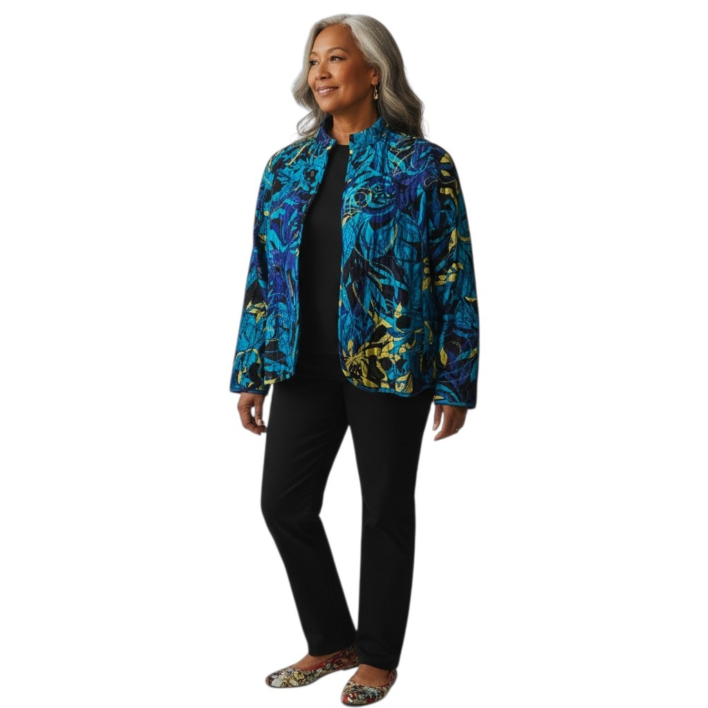 Chicos Blue Multicolor Wrap Jacket Plus Size 16 X… - image 1