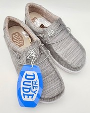 Hey Dude Wally Youth Boys US Size 4 Linen Stone Gray Slip-On Shoes New with Tags