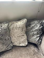 Crushed Velvet 3 Seater Sofa Grey/Silver with Scatter Cushions 200x90x65cm