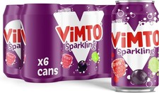 Vimto Fizzy Fruit Drink Blackcurrant, Grape & Raspberry 6x330ml Cans, Veg