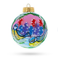 Songbirds in Winter Scene Glass Ball Ornament 4 Inches