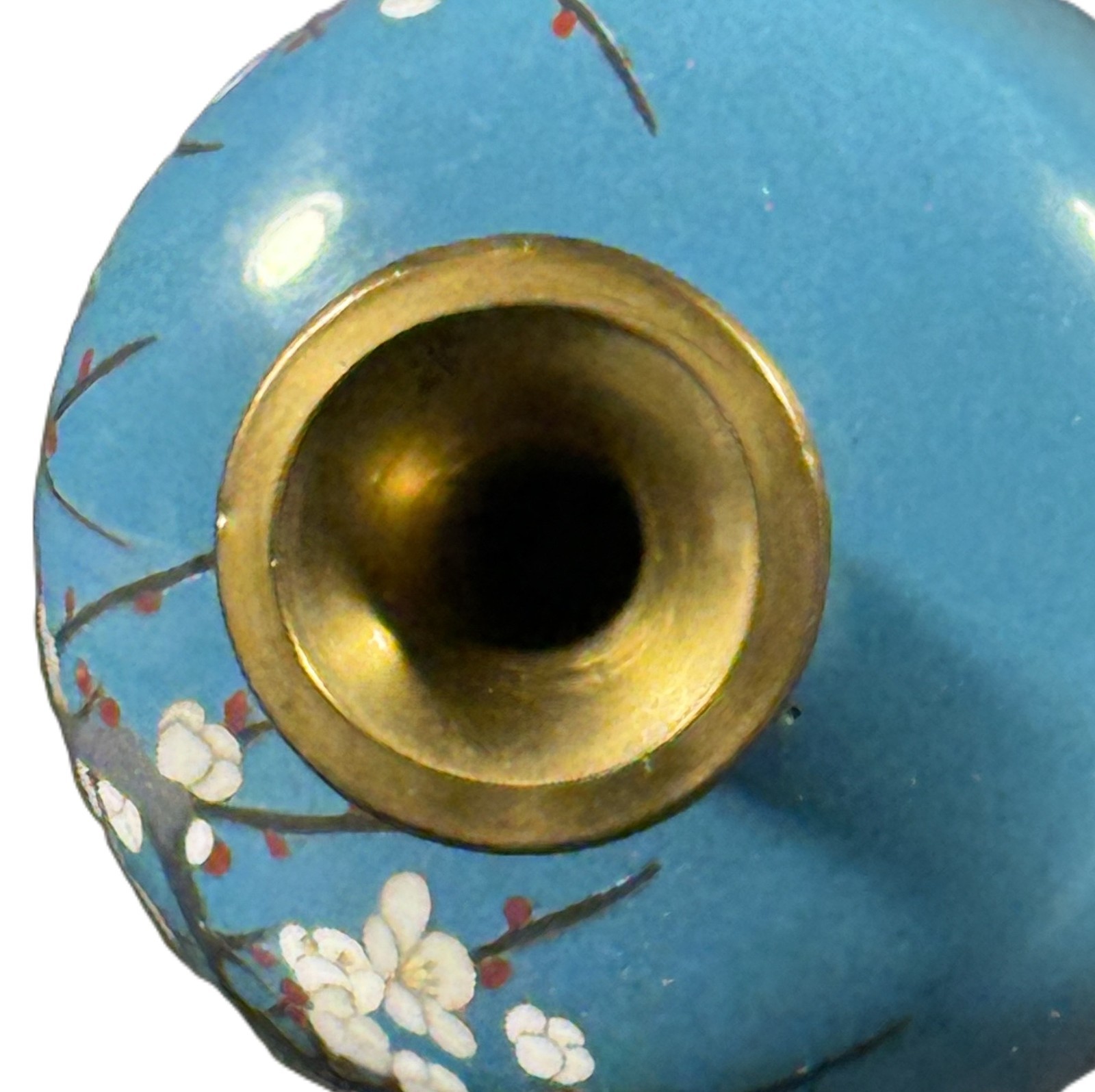 Fine Japanese Meiji Cloisonné Vase – Pheasant & Plum Blossoms on Turquoise Groun