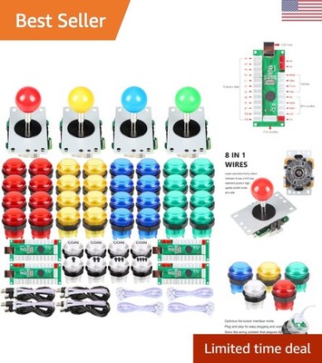 4 Player DIY Arcade Joystick Kit - USB Encoder with LED Illuminated Buttons