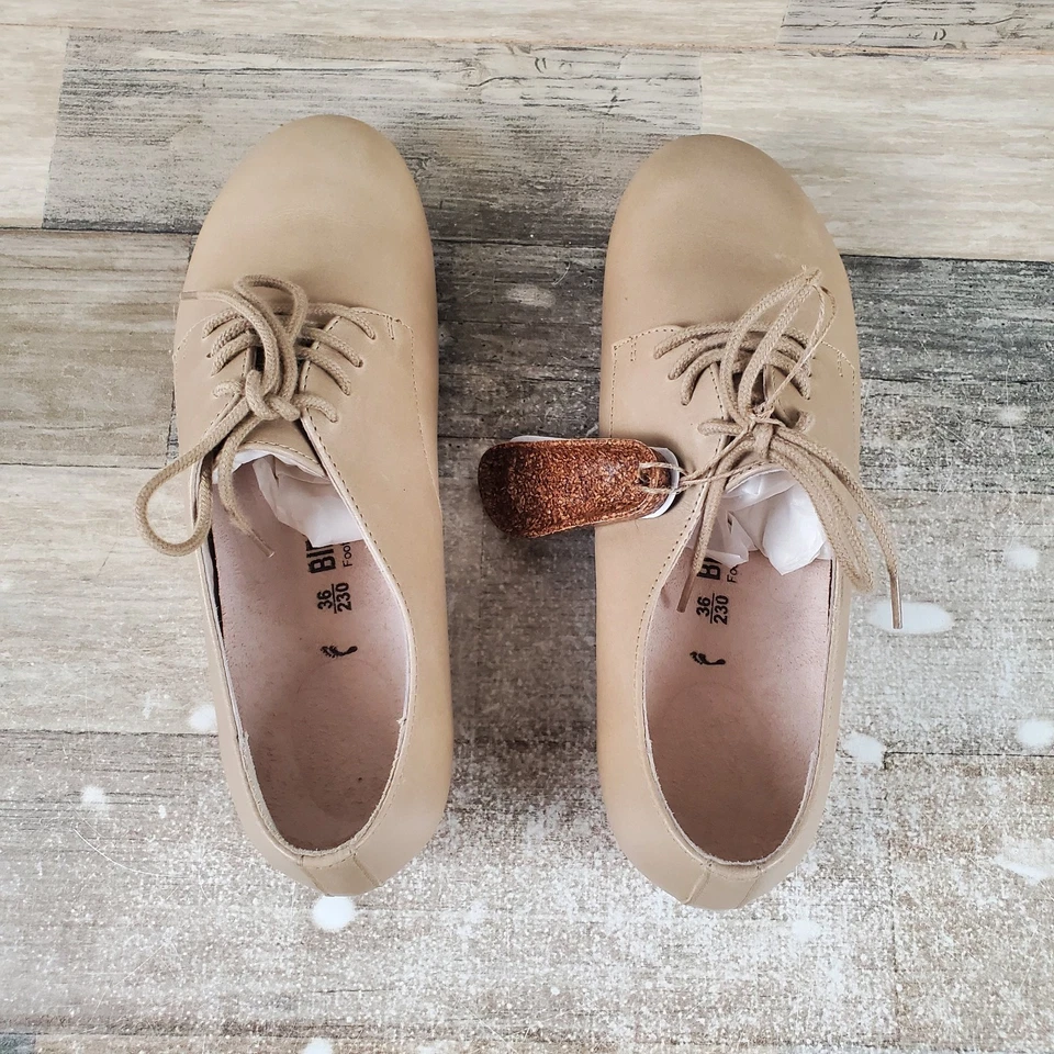 Zapatos Birkenstock Saunders para dama talla 5 EU 36 cuero natural desnudo con cordones Oxford Foto 4 de 4