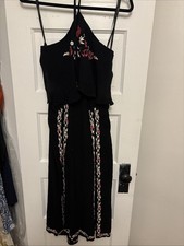 Boho Style Black Floral Dress Side And Back Opening With Front Double Slits