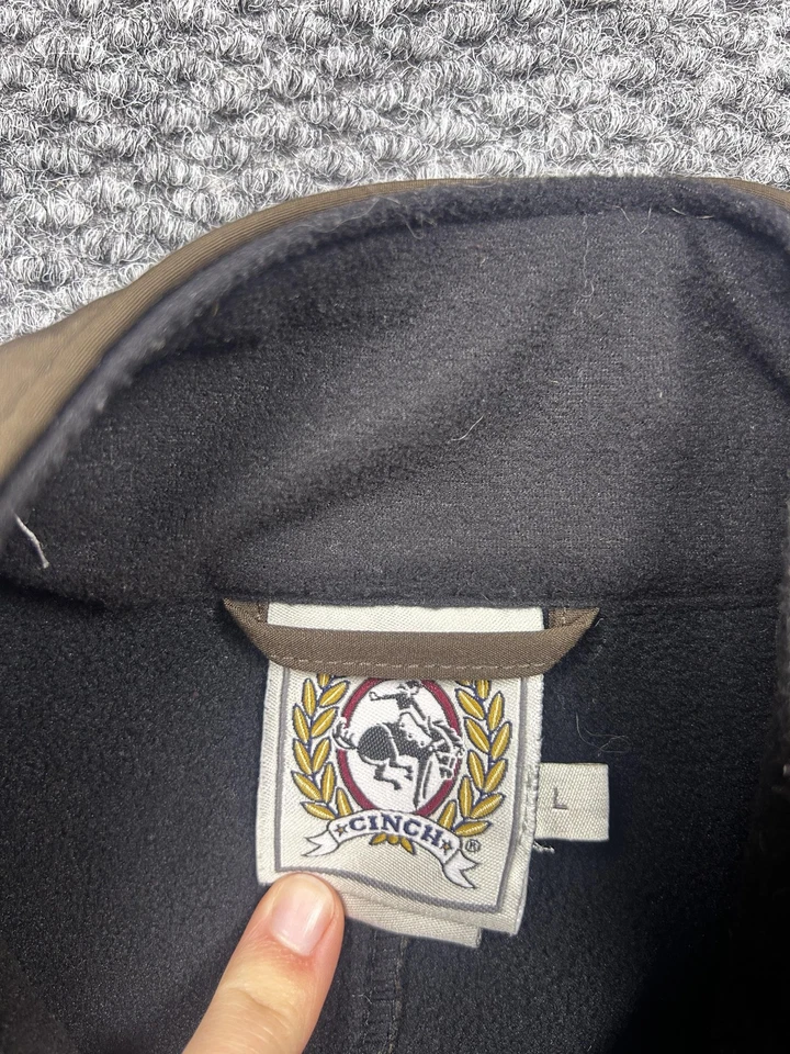 Cinch Vest Mens Large Brown Softshell Fleece Lined Zip Pockets Western Logo - Image 2 of 4