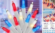 4th of July Decorations Lights Red White 100 Count Red White Blue - White Wire