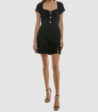 Trixxi Women's Juniors' Black Sweetheart-Neck Short-Sleeve Bouclé Dress Size XL