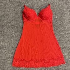Victoria's Secret Lace Babydoll Dress Gown Womens 36C Red Floral Lingerie Sleep
