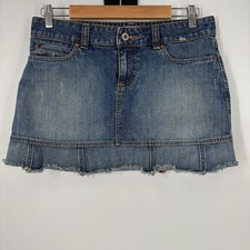 Vintage Old Navy Ultra Low Waist Denim Mini Skirt Raw Hem Blue Size 8 SPR 05