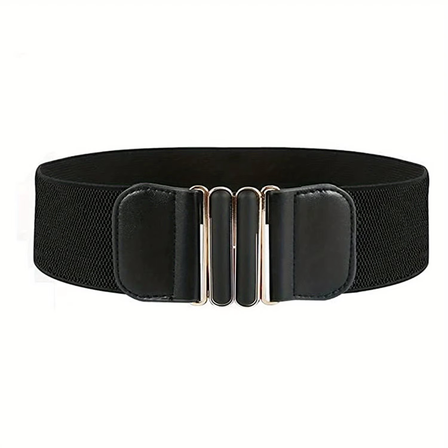 Elegant Vintage Metal Buckle Elastic Belt for Women - Wide Waistband for Dress C