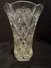 Vintage Anchor Hocking Prescut Clear Glass Vase EAPC Star of David 10.5" tall