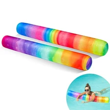 Inflatable Swim Pool Noodles, 2 Pack Soft Fabric Covered Large Swim Noodles f...