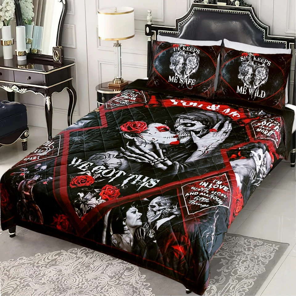 Calavera gótica de Navidad regalos para parejas - Juego de ropa de cama calavera gótica tamaño king... Foto 2 de 4