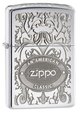 Zippo 24751, American Classic Stamped Logo Design, High Polish Chrome Lighter