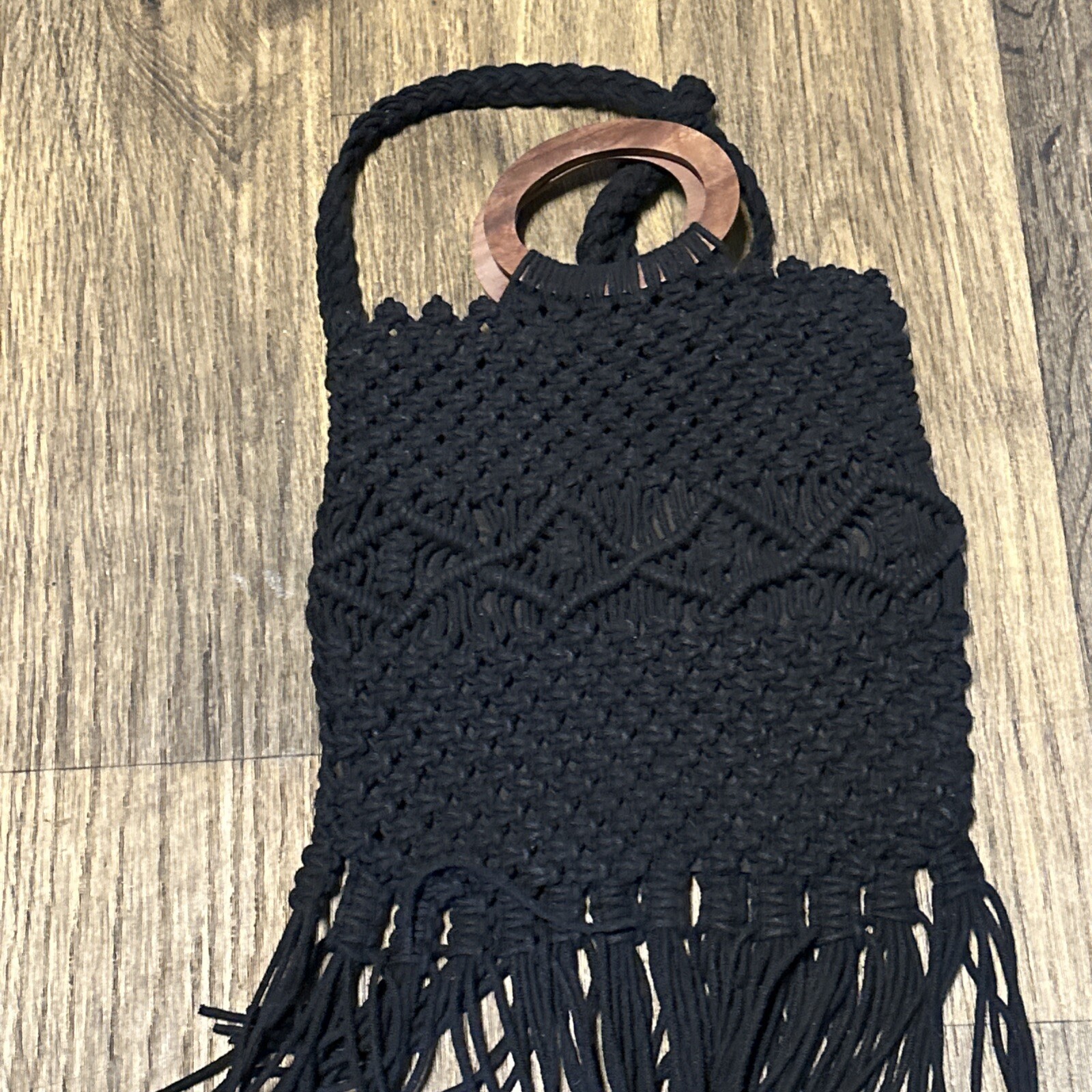 DANIELLE NICOLE Black Macrame Crochet Woven Wood … - image 7
