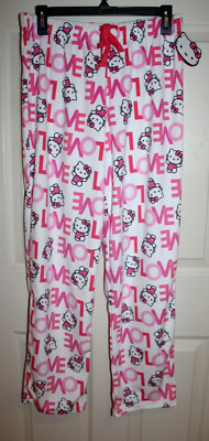 NWT Hello Kitty Sanrio Valentine's Love Women's XL White Sleep Pajama Pants