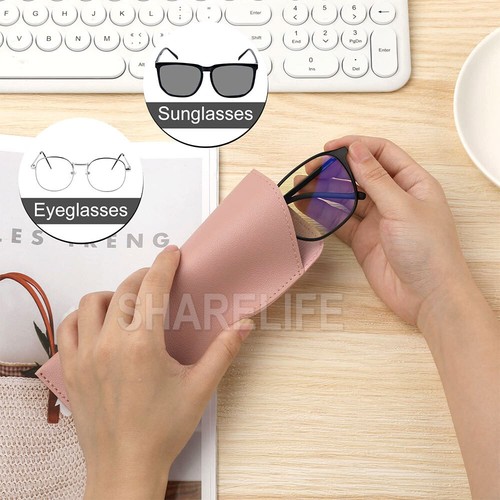 Leather Eyeglass Sunglasses Reading Glasses Case Soft Pouch Bag Pocket Pocket - Picture 6 of 13