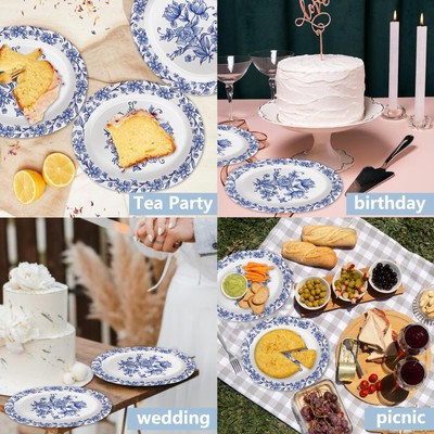 Paper Plates 10 Inch 50 Count Blue Floral Oval Paper Plates 10