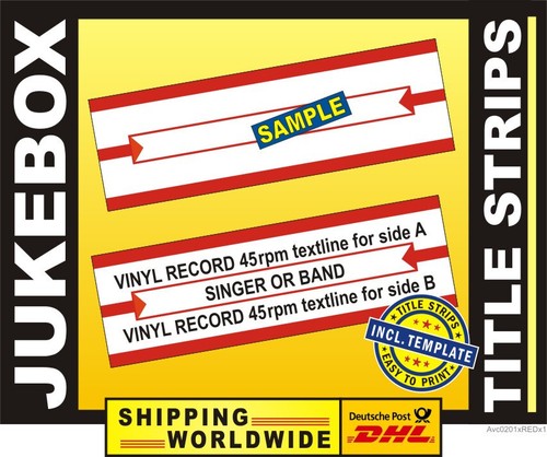 (Avc0201us) ⭐ 21 Jukebox Title Strips in RED ⭐ blank sheeds incl. TEMPLATE - - Picture 2 of 8
