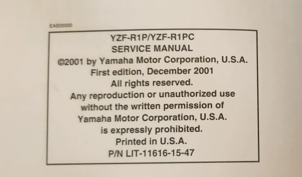Yamaha YZF-R1P YZFR1PC 2001 genuino Yamaha manual de servicio LIT-11616-15-47 Foto 2 de 4
