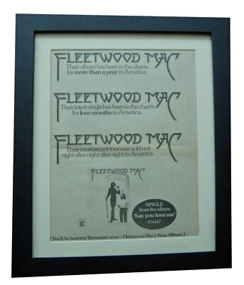 FLEETWOOD MAC+RUMOURS+LOVE+POSTER+AD+RARE ORIGINAL 1976+FRAMED+FAST GLOBAL SHIP